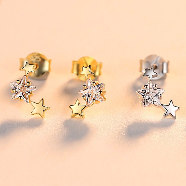 925 Sterling Silver Cubic Zirconia Star Drop Earrings Gold Plated Celestial Stud Earrings for Women Fashion Jewelry