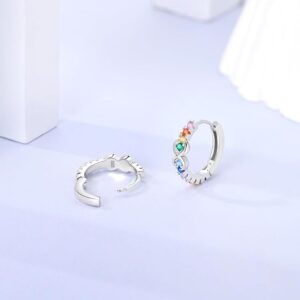Rainbow CZ Huggie Hoop Earrings