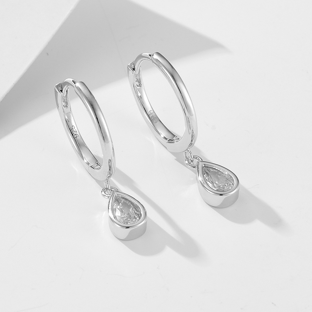 Wholesale 925 Sterling Silver Gold Plated Pear Cut Cubic Zirconia Huggie Hoop Earrings Teardrop Dangle Earrings for Women Fine Jewelry - Image 2