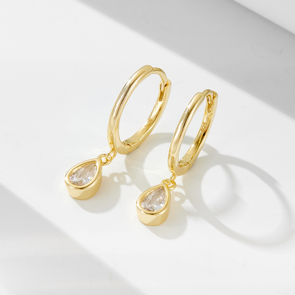 Wholesale 925 Sterling Silver Gold Plated Pear Cut Cubic Zirconia Huggie Hoop Earrings Teardrop Dangle Earrings for Women Fine Jewelry - Image 3