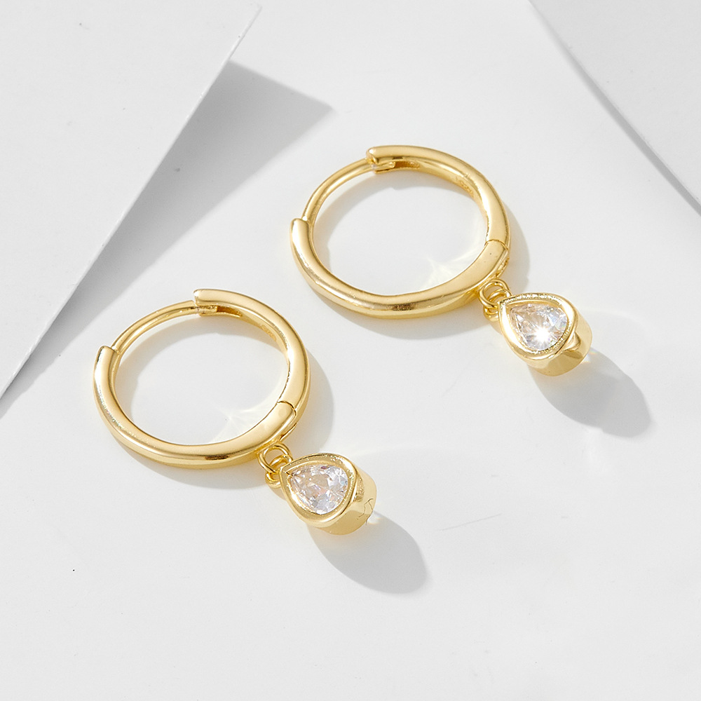 Wholesale 925 Sterling Silver Gold Plated Pear Cut Cubic Zirconia Huggie Hoop Earrings Teardrop Dangle Earrings for Women Fine Jewelry - Image 6