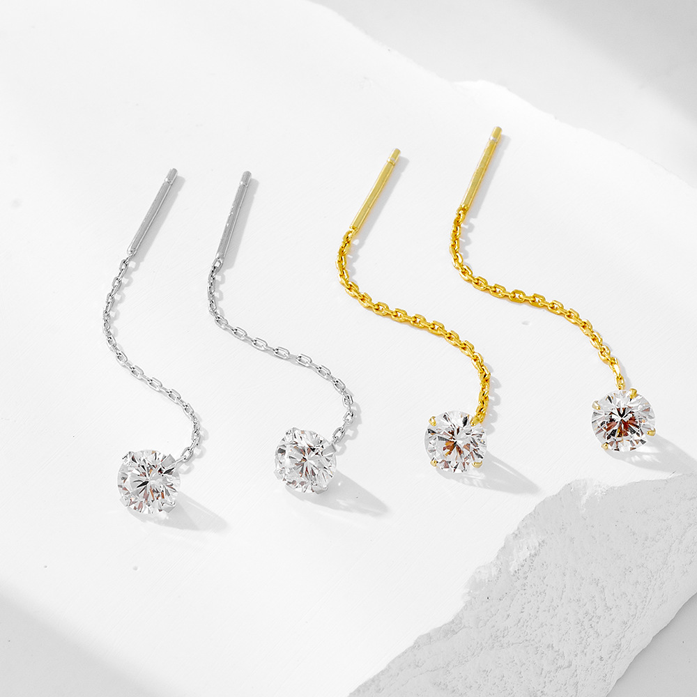 925 Sterling Silver CZ Threader Earrings for Women Gold Plated Chain Drop Earrings Dainty Long Dangle Earrings
