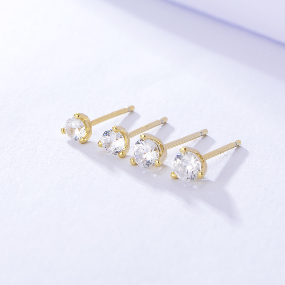 925 Sterling Silver Round Cubic Zirconia Solitaire Stud Earrings Gold Plated Classic CZ Earrings for Women Fine Jewelry