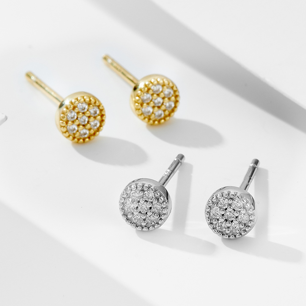 925 Sterling Silver Pave CZ Stud Earrings for Women Round Cubic Zirconia Disc Earrings Fine Jewelry