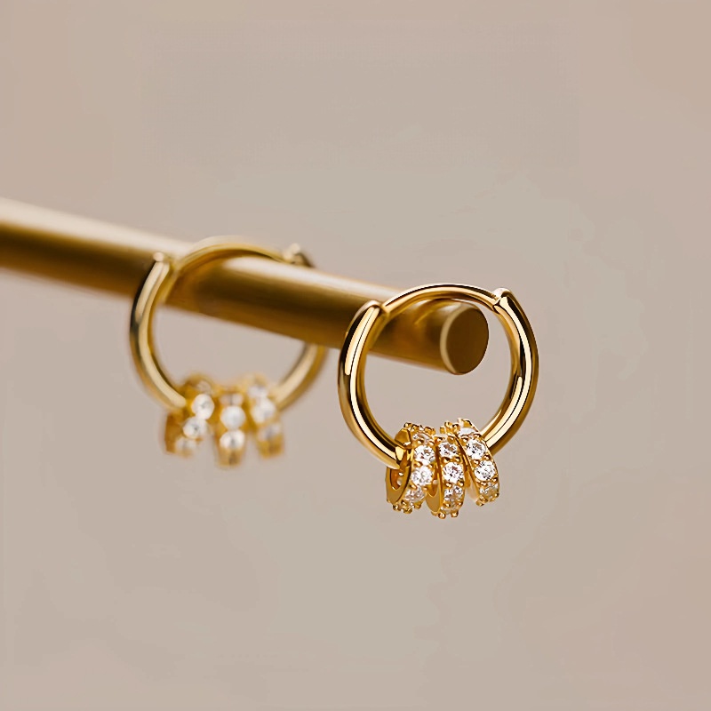 925 Sterling Silver Gold Plated Triple CZ Huggie Hoop Earrings Dainty Charm Hoop Earrings for Women