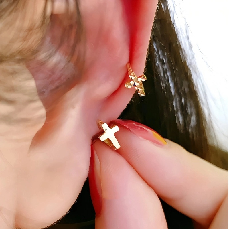925 Sterling Silver Gold Plated Cross Huggie Hoop Earrings Minimalist Christian Jewelry Earrings for Women - Image 3