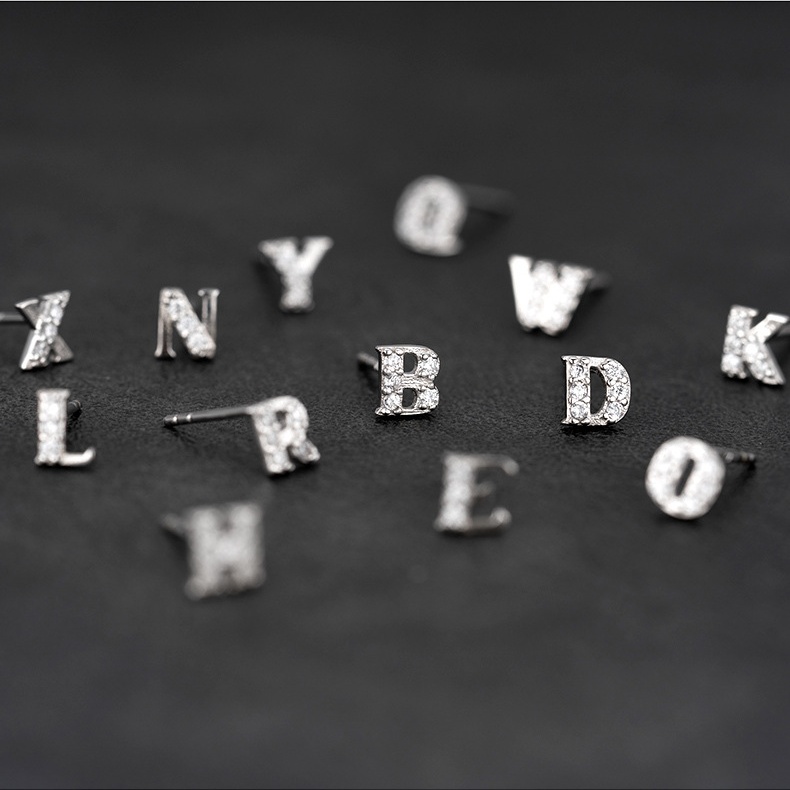 Wholesale 925 Sterling Silver A-Z Initial Letter Stud Earrings Cubic Zirconia Personalized Alphabet Earrings for Women Fine Jewelry