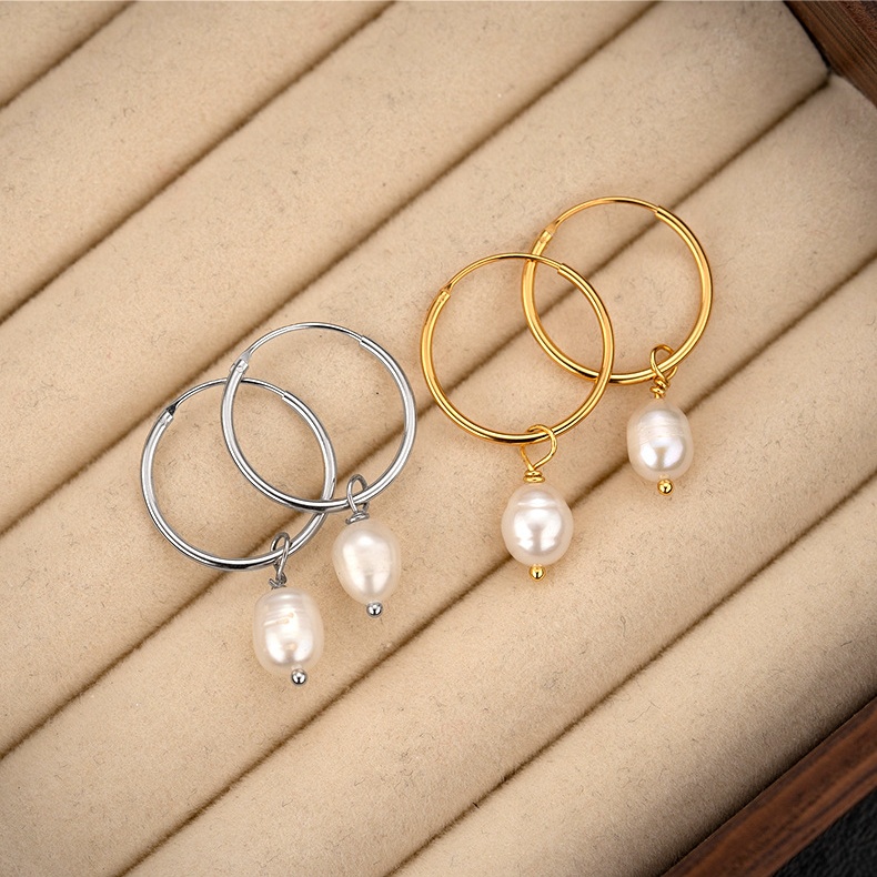 Wholesale 925 Sterling Silver Freshwater Pearl Hoop Earrings Gold Plated Pearl Drop Hoop Earrings for Women Fine Jewelry