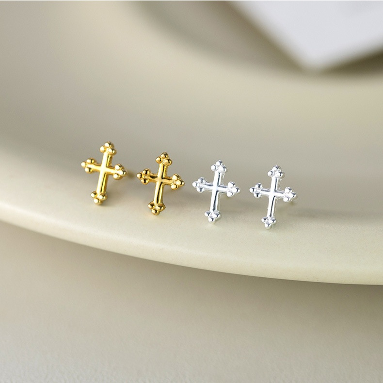 925 Sterling Silver Cross Stud Earrings Gold Plated Minimalist Religious Earrings Small Christian Jewelry for Women