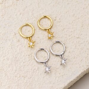 Star Charm Huggie Hoop CZ Earrings