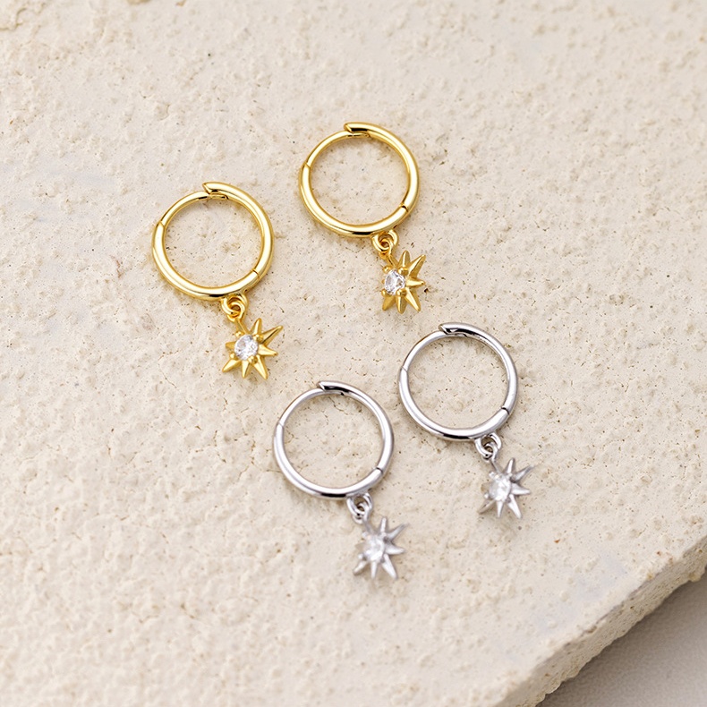 Wholesale 925 Sterling Silver Star Charm Huggie Hoop Earrings Cubic Zirconia Celestial Dangle Earrings Gold Plated Jewelry for Women