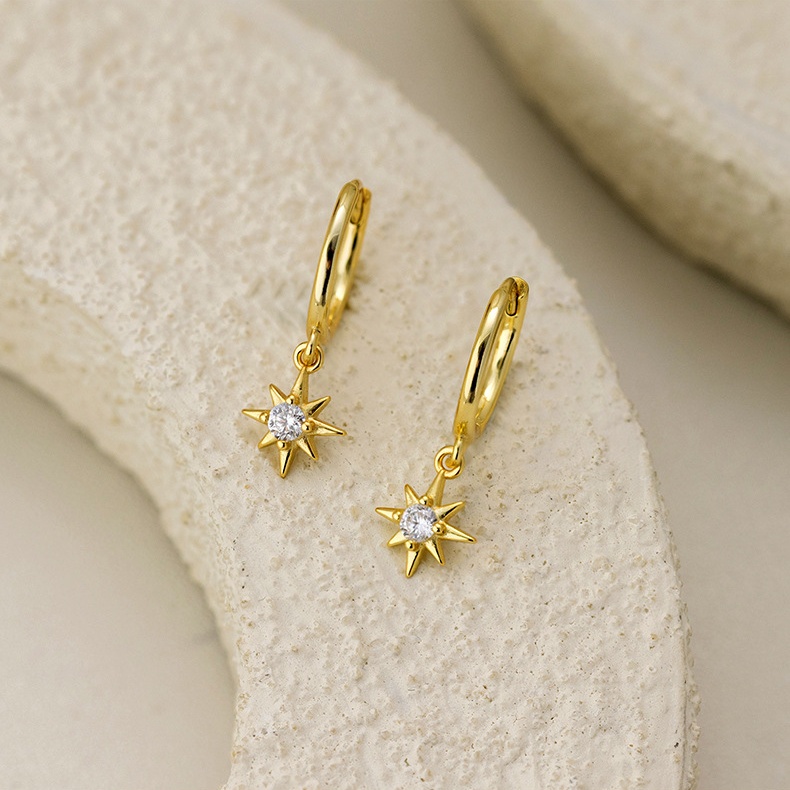 Wholesale 925 Sterling Silver Star Charm Huggie Hoop Earrings Cubic Zirconia Celestial Dangle Earrings Gold Plated Jewelry for Women - Image 2