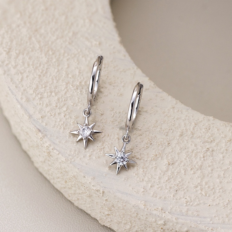 Wholesale 925 Sterling Silver Star Charm Huggie Hoop Earrings Cubic Zirconia Celestial Dangle Earrings Gold Plated Jewelry for Women - Image 4