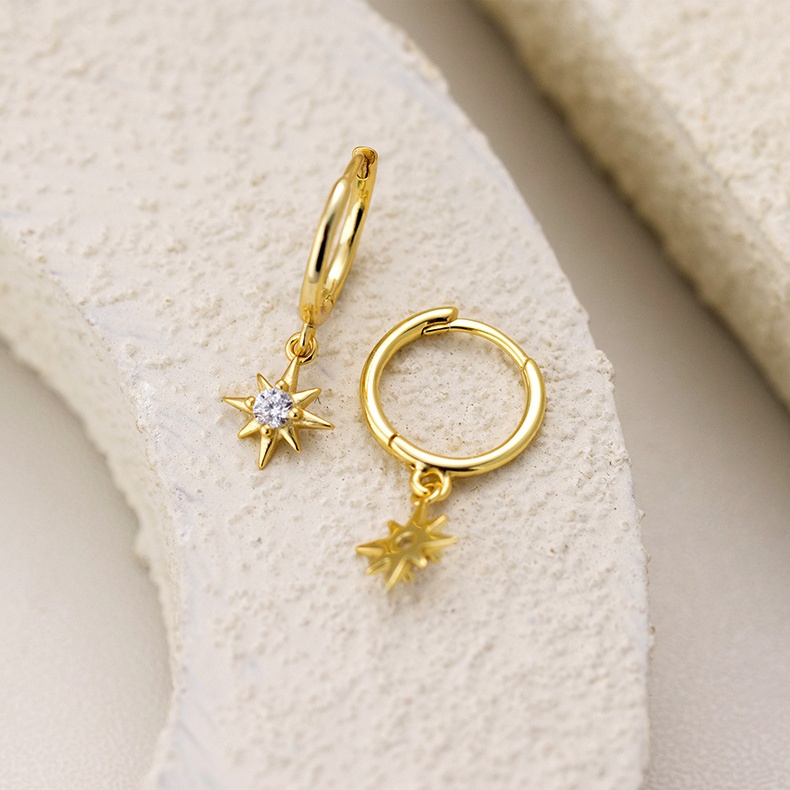 Wholesale 925 Sterling Silver Star Charm Huggie Hoop Earrings Cubic Zirconia Celestial Dangle Earrings Gold Plated Jewelry for Women - Image 7