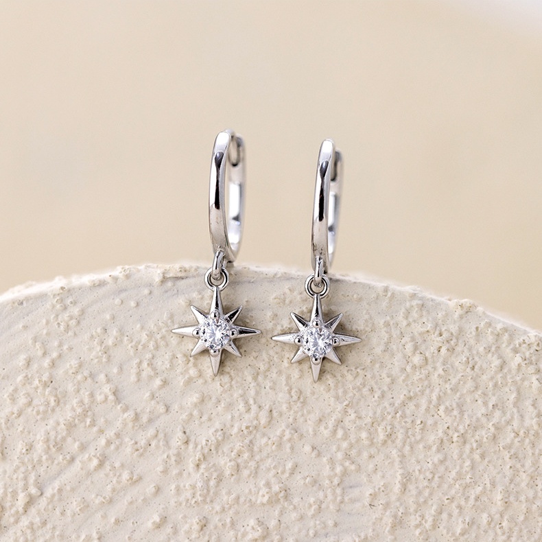 Wholesale 925 Sterling Silver Star Charm Huggie Hoop Earrings Cubic Zirconia Celestial Dangle Earrings Gold Plated Jewelry for Women - Image 8