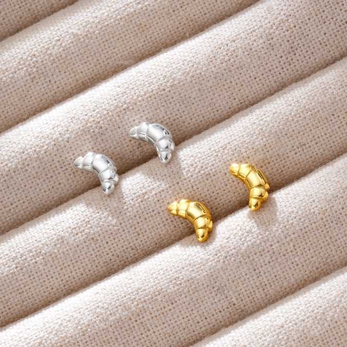 925 Sterling Silver Gold Plated Croissant Stud Earrings French Bread Design Minimalist Fashion Jewelry for Women