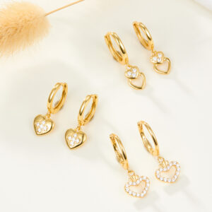 Heart Charm Hoop CZ Earrings