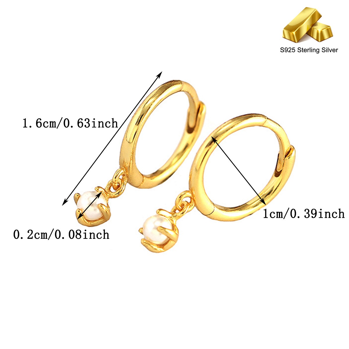 925 Sterling Silver Pearl Hoop Earrings for Women Gold Plated Dainty Huggie Drop Earrings Minimalist Fine Jewelry - Image 4