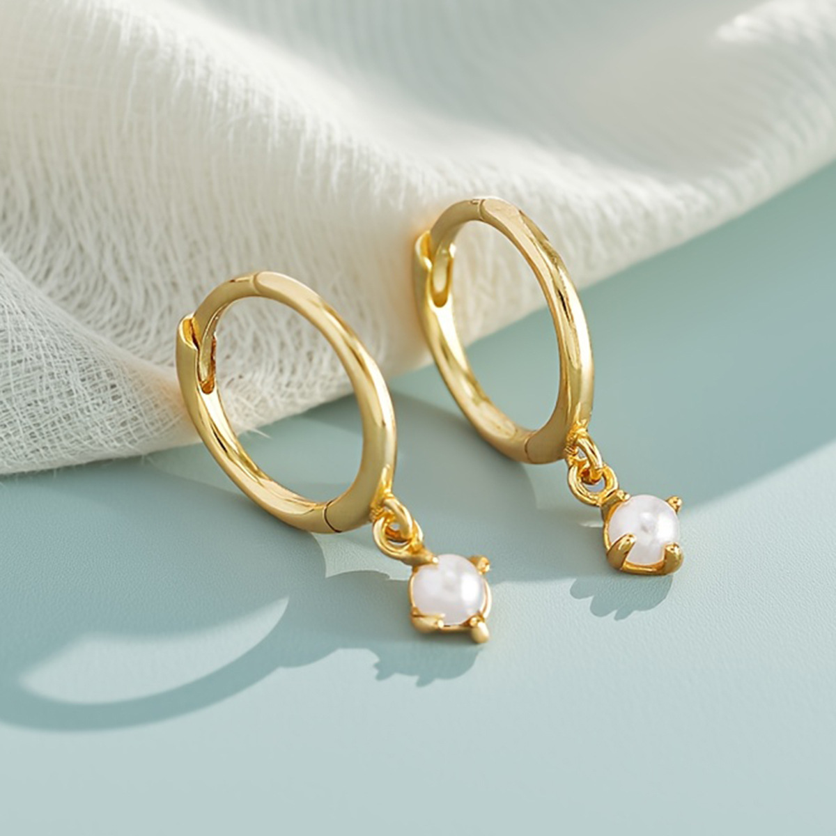 925 Sterling Silver Pearl Hoop Earrings for Women Gold Plated Dainty Huggie Drop Earrings Minimalist Fine Jewelry - Image 5