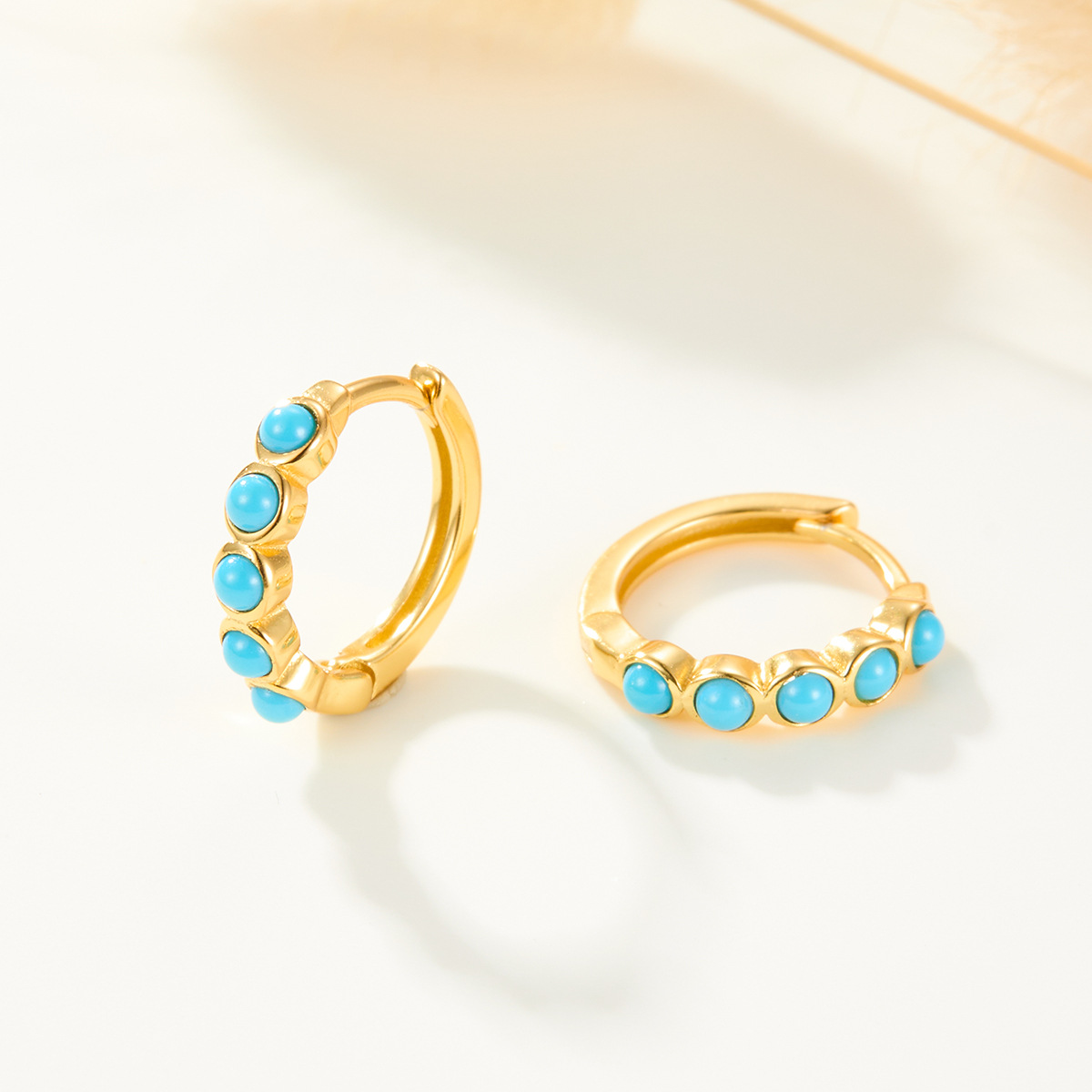 925 Sterling Silver Turquoise Hoop Earrings Gold Plated Huggie Earrings Vintage Blue Stone Jewelry for Women