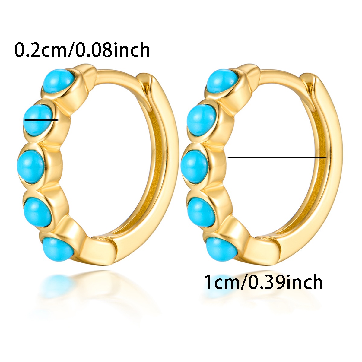 925 Sterling Silver Turquoise Hoop Earrings Gold Plated Huggie Earrings Vintage Blue Stone Jewelry for Women - Image 6