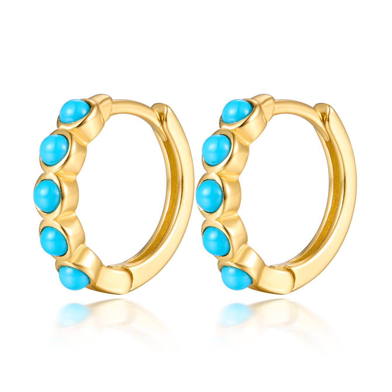 925 Sterling Silver Turquoise Hoop Earrings Gold Plated Huggie Earrings Vintage Blue Stone Jewelry for Women - Image 7
