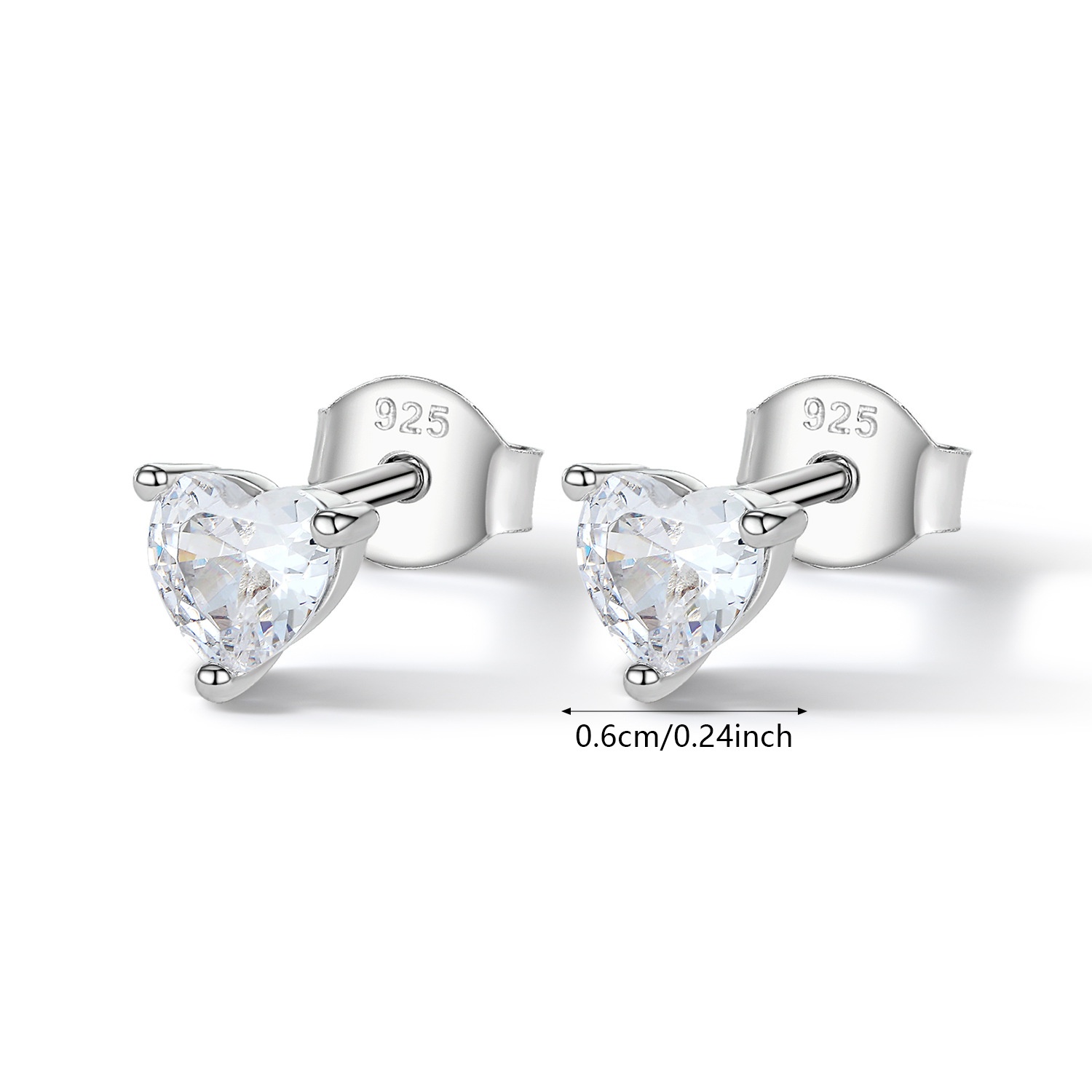 925 Sterling Silver Cubic Zirconia Stud Earrings Set for Women, Heart and Star Shape Earrings, Minimalist Fine Jewelry