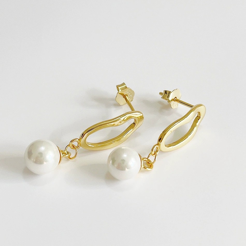 925 Sterling Silver Shell Pearl Drop Earrings for Women Gold Plated Irregular Geometric Dangle Earrings Elegant Jewelry Gift - Image 5