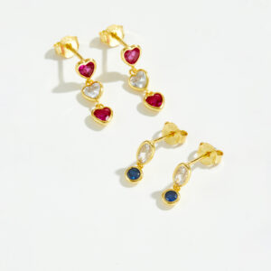 Triple Heart CZ Dangle Earrings