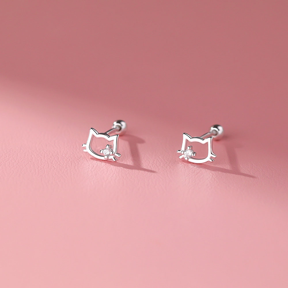 925 Sterling Silver Cat Stud Earrings Minimalist Kitten Outline Earrings Cute Animal Jewelry Gift for Women