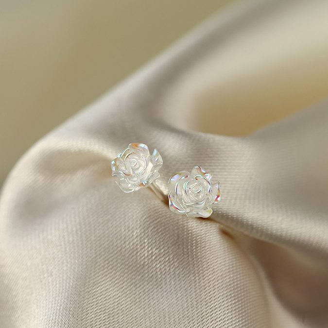 Wholesale 925 Sterling Silver Rose Flower Stud Earrings Mother of Pearl Floral Earrings Elegant Jewelry for Women