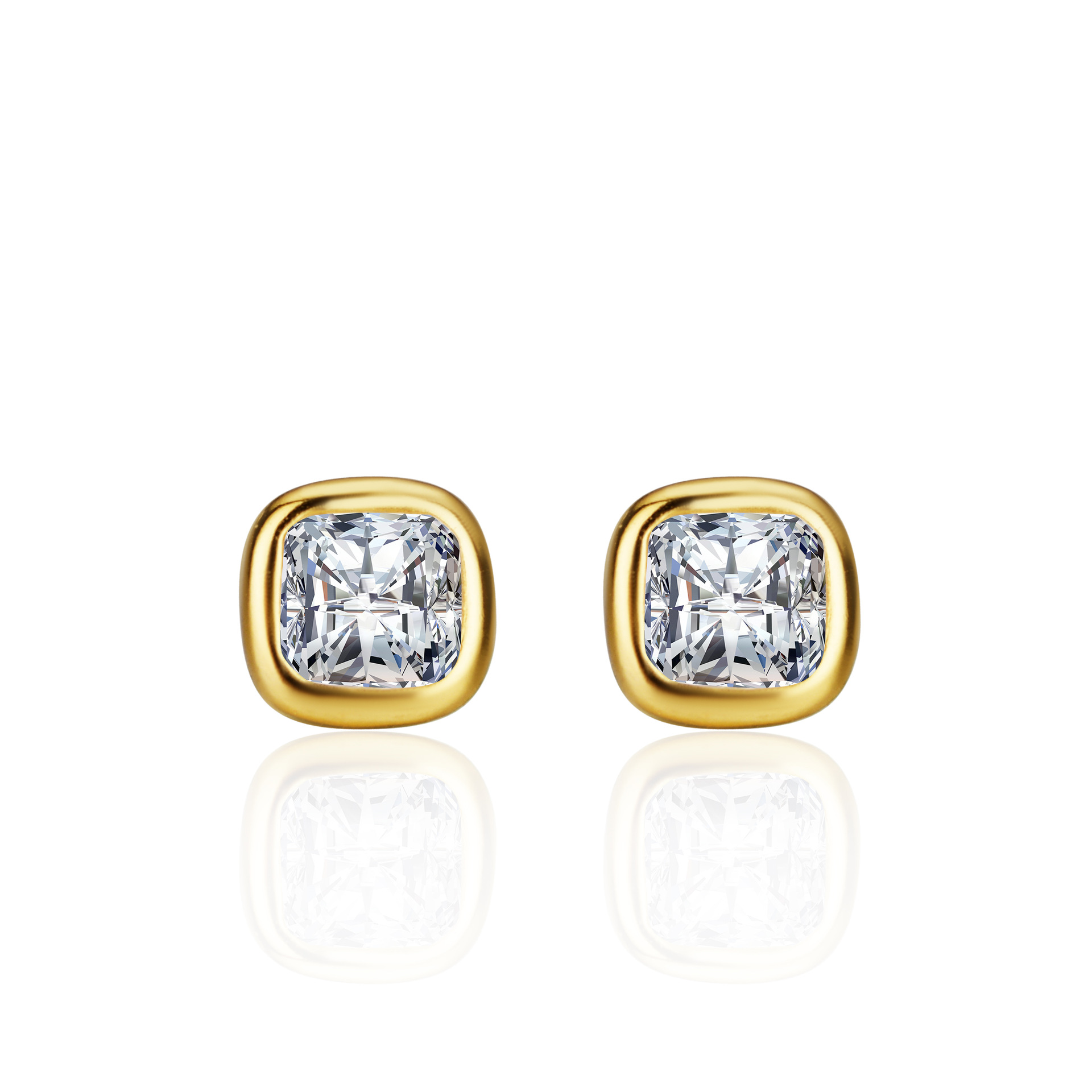 925 Sterling Silver Cushion Cut Cubic Zirconia Stud Earrings Gold Plated Bezel Set Square Earrings for Women Fine Jewelry