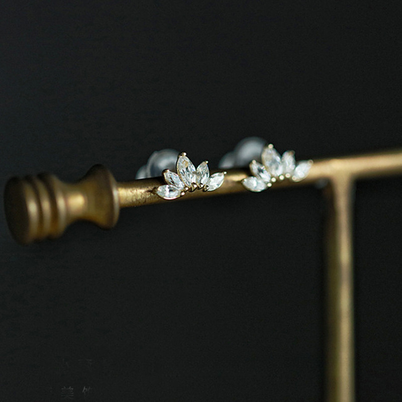 925 Sterling Silver Marquise CZ Ear Climber Earrings Dainty Leaf Cluster Stud Earrings for Women