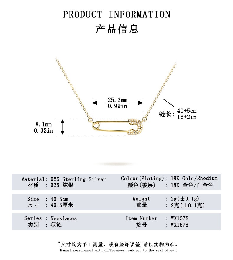 Zircon Safety Pin Necklace - Image 4