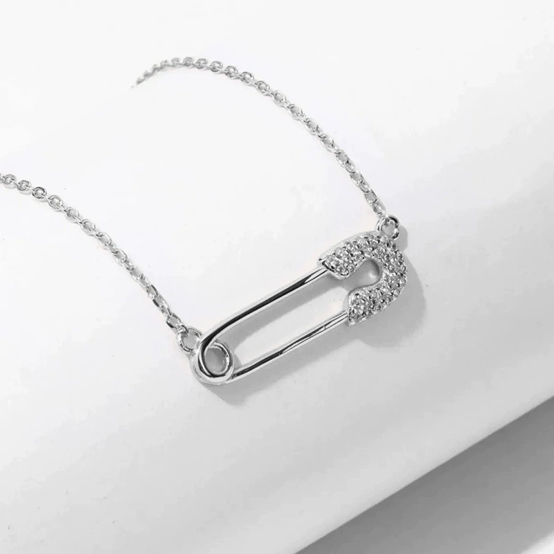 Zircon Safety Pin Necklace - Image 5