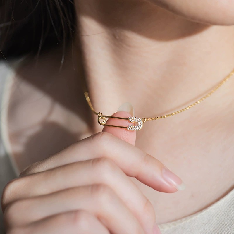 Zircon Safety Pin Necklace - Image 6