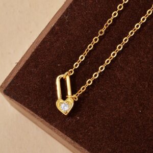 Zircon Heart Lock Pendant Necklace