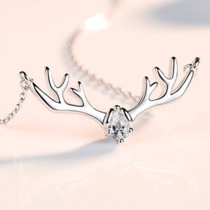 Pear Crystal Deer Antler Pendant Necklace
