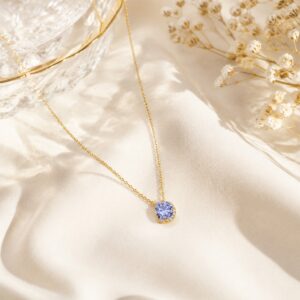 Rose Cut Blue Sapphire Halo Necklace