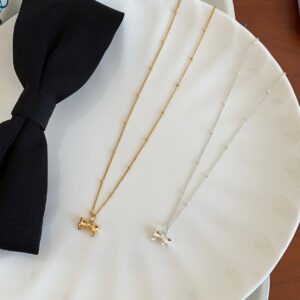 Bow Pendant Beaded Chain Necklace