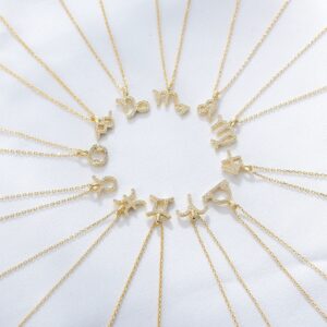Zodiac Sign Pendant CZ Necklace
