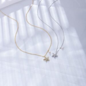 Pearl CZ Starfish Pendant Necklace