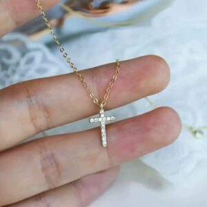 Gold Plated CZ Cross Pendant Necklace