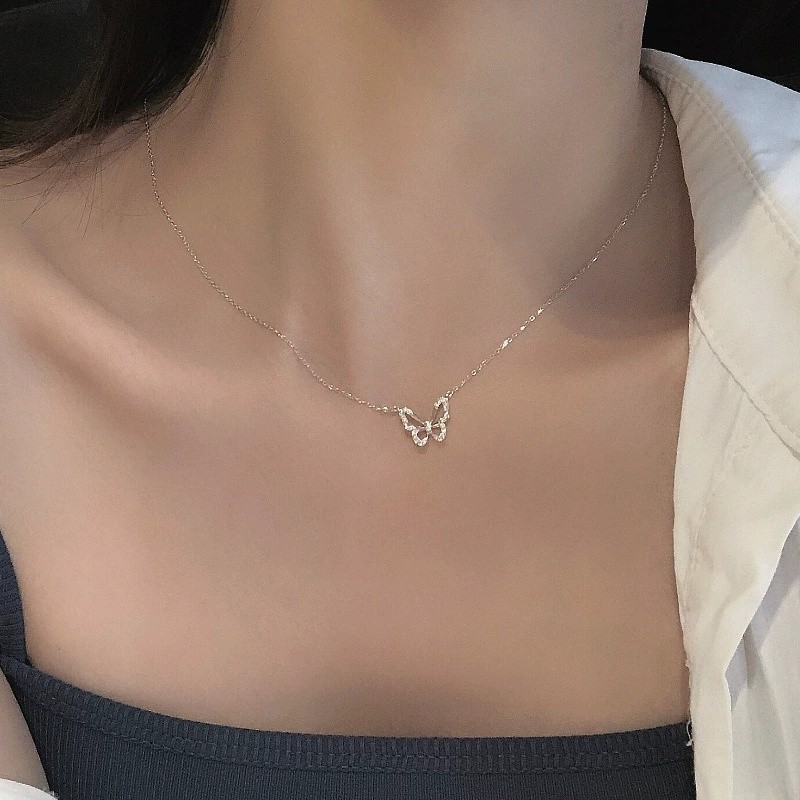 CZ Butterfly Pendant Necklace - Image 2