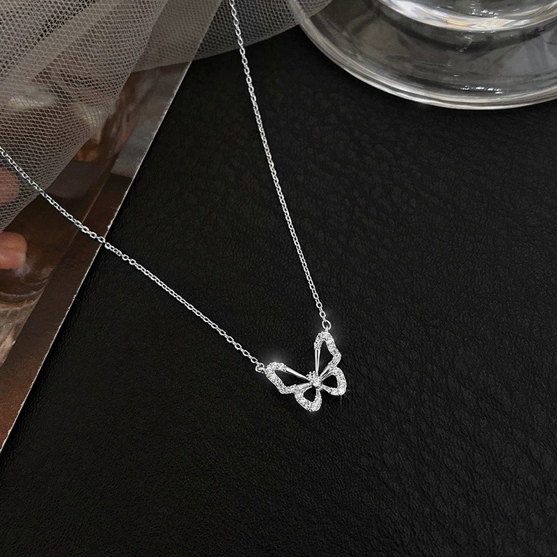 CZ Butterfly Pendant Necklace - Image 4