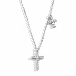 Double Cross CZ Necklace