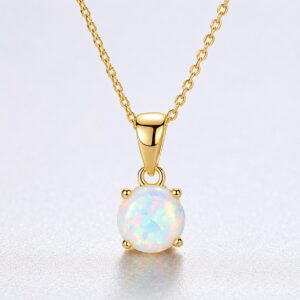 Round Fire Opal Pendant Necklace