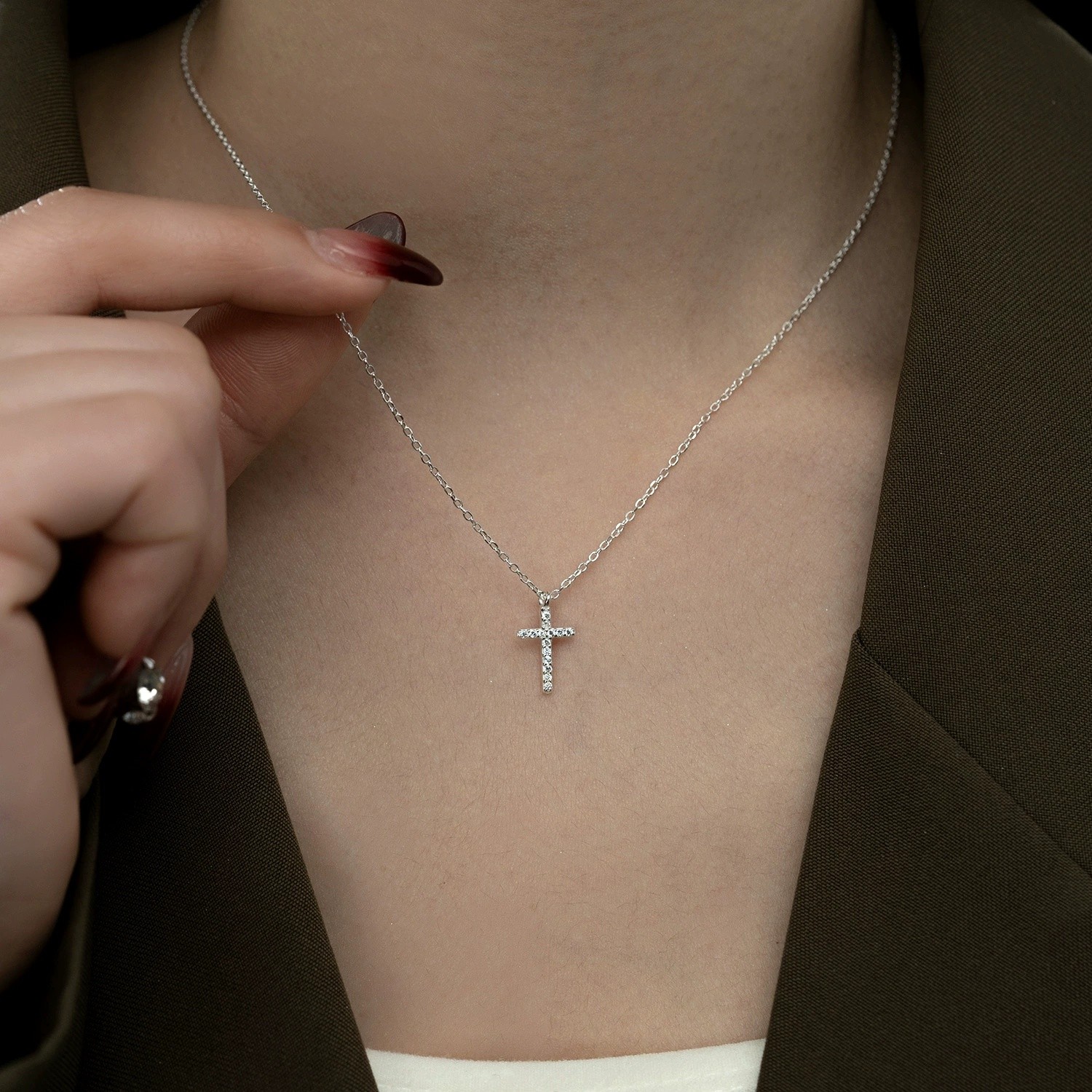 CZ Cross Pendant Necklace - Image 3