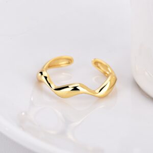 925 Sterling Silver Adjustable Wave Open Ring Minimalist Wavy Band Jewelry for Women