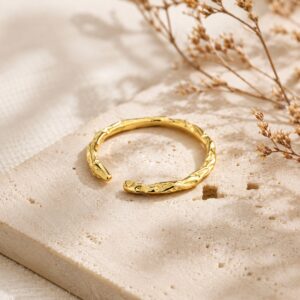 925 Sterling Silver Organic Texture Adjustable Open Ring Minimalist Irregular Band for Women